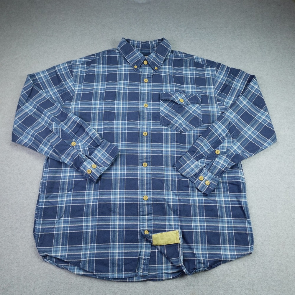 Duluth Trading Co Shirt Mens L Blue Plaid Flannel Button Down Workwear
